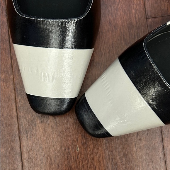 Fabulous Black and Ivory Leather Slingback Heels with Square Toes, Size 6.5 - Picture 5 of 16